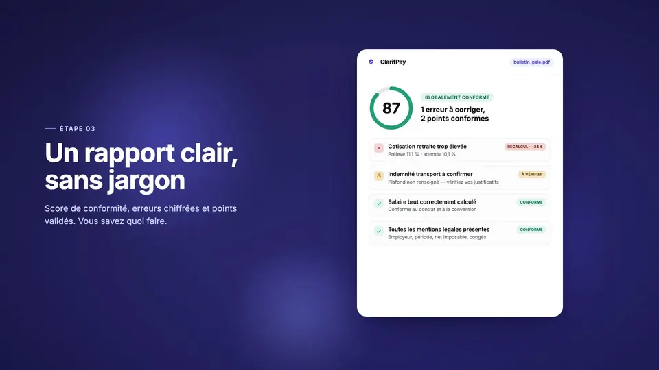 Rapport de conformité ClarifPay : score 87 sur 100 et constats détaillés
